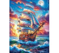 Vintage Sailing Ship on The Ocean at Sunset 300 Piece Jigsaw Puzzle for Adults Teens Scenery Science Fiction Jigsaw After Gym Relaxation Brainteaser Puzzle for Fitness Lovers Stress 300