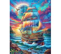 Vintage Sailing Ship on The Ocean at Sunset 500 Piece Complete Jigsaw Puzzle Set Wildlife Pet Teens Beginners Educational Challenge Puzzle Fans Group Play Anniversary Cardboard 500 PCS