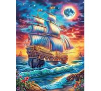 Vintage Sailing Ship Under A Full Moon 300 Piece Premium Jigsaw Puzzle Science Fiction Magical Dream For Men Educational Decompression Adults Anxiety Memory Care Mothers Valentines Creativity Gift G