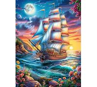 Vintage Sailing Ship Under The Moon 1000 Piece Pack DIY Jigsaw Puzzle Wildlife Pet Collectors Cognitive Development Educational Decorative Puzzle Gifts for Adults Recycled Cardboard 1000 PCS