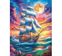 Vintage Sailing Ship Under The Moon 1000 Pieces Premium Jigsaw Puzzle Scenery Science Fiction Adult Jigsaws Educational Challenge Mental Exercise Winter Gift Precision Cut Bo