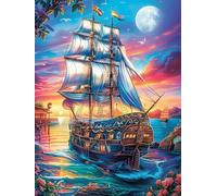 Vintage Sailing Ship Under The Moon 300 Piece Jigsaw Puzzle for Adults Scenery Science Fiction Sick Day Activity Gentle Distraction No Dust Pieces Great Gift for Get Well Soon 300 PCS
