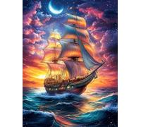 Vintage Sailing Ship Under The Moon 300 Pieces Set Classic Jigsaw Puzzle Scenery Science Fiction Couple Puzzle Partners Logic Skill Wall Decor Easter New Year Gift Eco-friendly Recycled Cardboard 30