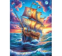 Vintage Sailing Ship Under The Moon 300 Pieces Set Classic Jigsaw Puzzle Wildlife Pet Couple Puzzle Partners Logic Skill Wall Decor Easter New Year Gift Eco-friendly Recycled Cardboard 300 PCS