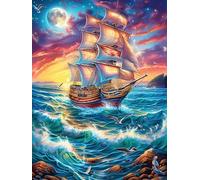 Vintage Sailing Ship Under The Moon 500 Piece Premium Jigsaw Puzzle Wildlife Pet For Men Educational Decompression Adults Anxiety Memory Care Mothers Valentines Wooden 500 PCS