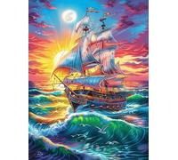 Vintage Sailing Ship Under The Stars 1000 Pcs Jigsaw Puzzle Bundle Wildlife Pet Family Puzzle Lovers Fun Family Game Mindful Activity Spring Eco Friendly Cardboard 1000 PCS