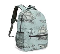 Vintage Sailing Ships 16 Inch Backpack, Nautical World Map Old Illustration School Bag, All-Over Print Maritime Travel Daypack (04)