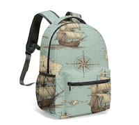 Vintage Sailing Ships 16 Inch Backpack, Nautical World Map Old Illustration School Bag, All-Over Print Maritime Travel Daypack (01)