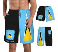 Vintage Saint Lucia St. Lucian Flag Men's Beach Pants Adjustable Swimming Trunk Quick Dry Board Shorts XL