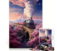 Vintage Sakura Steam Train Jigsaw 1000 Pieces for Teenagers Thinking Skill Leisure Pleasure Neat Edges Winter Gift (50x75cm)