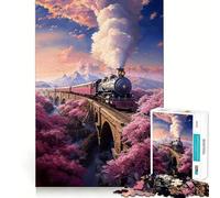 Vintage Sakura Steam Train Jigsaw for Teenagers1000 Pieces Mind Boost Game Firm Fit Secure Assembly Bonding Activity for Loved Ones (50x75cm)
