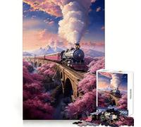 Vintage Sakura Steam Train Jigsaw Puzzles for Adults 1000 Pieces Logical Skill Restful Activity Precise Join Holiday Present (38x26cm)