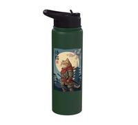 Vintage Samurai Cat Japanese Martial Arts Feline Anime Graph Stainless Steel Insulated Water Bottle