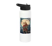 Vintage Samurai Cat Japanese Martial Arts Feline Anime Graph Stainless Steel Insulated Water Bottle