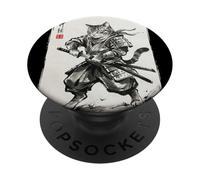 Vintage Samurai Cat Japanese Sumi-e Ink Feline Martial Arts PopSockets Adhesive PopGrip