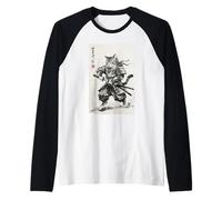 Vintage Samurai Cat Japanese Sumi-e Ink Feline Martial Arts Raglan Baseball Tee