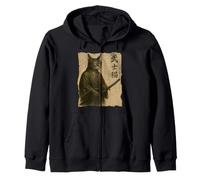 Vintage Samurai Cat Ukiyo-e Warrior Art Japanese Katana Zip Hoodie