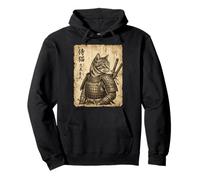 Vintage Samurai Cat Warrior Japanese Woodblock JAPAN Pullover Hoodie