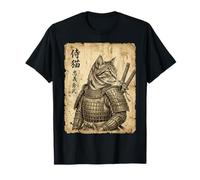 Vintage Samurai Cat Warrior Japanese Woodblock Japan T-Shirt