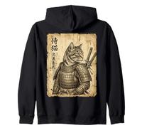 Vintage Samurai Cat Warrior Japanese Woodblock JAPAN Zip Hoodie