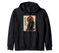 Vintage Samurai Raccoon Japanese Raccoon Dog Warrior Zip Hoodie