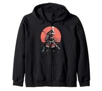 Vintage Samurai Wolf Japanese Warrior Ukiyo-e Style Zip Hoodie
