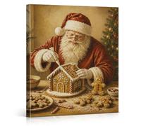 Vintage Santa Christmas Canvas Wall Art Kitchen Gingerbread Print Poster