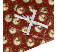 Vintage Santa Christmas Wrapping Paper - Classic Santa Gift Wrap for Men, Women, Kids & Families - Deep Red Holly Retro Print Present Paper - Made in the UK by Dyefor (Red, 2 Sheets (50x70cm))