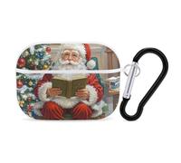 Vintage Santa Claus Airpod Pro Case AirPods 2 Case for Women Hard Shell Protective Cover with Carabiner Keychain Compatible with AirPods Case 2nd 1st Generation, Front LED Visible White