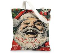 Vintage Santa Claus Canvas Bags, Reusable Grocery Bags, Lightweight Washable with Shoulder Strap for Shoppin, various, 13x15 Inch