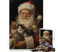 Vintage Santa Claus Cats Jigsaw 1000 Pieces for Adults Focus Ability Time Well Spent Interlock Well Xmas Surprise (38x52cm)