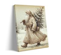 Vintage Santa Claus Wall Art,Father Christmas Canvas Print,Antique Holiday Painting, Rustic Winter Decor,Traditional Christmas Artwork for Living Room or Entryway 60x90cm Frame
