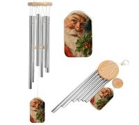 Vintage Santa Claus Wearing Glasses Wind Chimes Memorial Deep Tone Windchime with 6 Aluminum Tubes Outdoor Backyard Garden Decoration