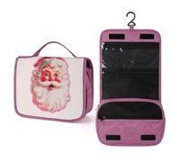 Vintage Santa Clause Head Red Hat Travel Toiletry Bag for Women,Hanging Makeup Organizer with Hook for Shampoo