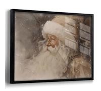 Vintage Santa Portrait Christmas Canvas Wall Art Neutral Holiday Print Rustic Winter Decor for Living Room or Bedroom 8x10in Black Aluminum Frame