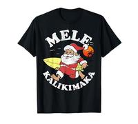Vintage Santa Shaka Hawaiian Christmas July Mele Kalikimaka Christmas Santa Going Surfing a Wave Shaka T-Shirt