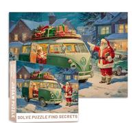 Vintage Santa Sleigh Van Puzzle Snowy Night Convertible Car Presents Houses Lights 1000 Pcs Adult Christmas Jigsaw Colorful DIY Puzzles for Home Decoration Gifts Family Puzzle Perfect for Game Nights