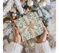 Vintage Santa Wrapping Paper Sheet - Green Toile de Jouy Christmas Pattern Gift Wrap, Holiday Pine Tree Paper for Xmas Him Her Family - W225, 50 x 70cm / 19.7" x 27.5" inches