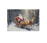 Vintage Santa's Sleigh Cozy Christmas Wall Art Paintings Canvas Prints Poster Artwork for Living Room Bedroom Bathroom Office Home Decor 20x30inch(50x75cm)