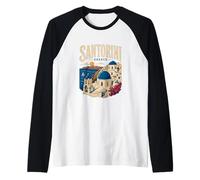 Vintage Santorini Greece Travel Souvenir Landmark Gift Raglan Baseball Tee