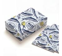 Vintage Sardine Fish Wrapping Paper 120gsm Thick Kraft Two Folded Sheets 50x70cm for Foodie Fisherman Birthday Father Coastal Nautical Lemon Aesthetic