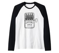 Vintage Sardines Tin Retro Canned Fish & Gourmet Motif Raglan Baseball Tee