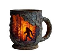 Vintage Sasquatch Bigfoot Mug with 3D Forest Fire Design, 14oz Campfire Coffee Cup for Camping Outdoor Enthusiasts Cryptid Believers and Nature Lovers Camping Mug with Unique Bigfoot Silhouette (1Pc)