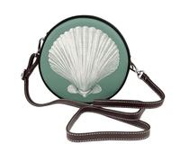 Vintage Scallop Shell On Sage Green Minimal Women Round Crossbody Bags Leather Sling Bag Purse