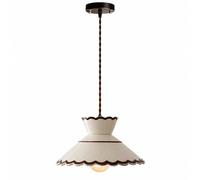 Vintage Scalloped Pendant Light, Cream White Ceramic Hanging Lamp with Adjustable Cord, Cottagecore Farmhouse Ceiling Fixture for Kitchen Island, Dining Area, Bedroom, Cafe(24.5cm)