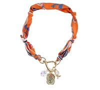 Vintage Scarf Necklace for Women,Adjustable Bandana Choker Silk Leopard Pearl Necklace Boho Beach Ceramic Jewelry Leaf Butterfly Starfish Coin Pendant Necklaces Summer Holiday Jewelry, L, Acrylic, No