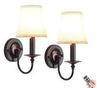 Vintage Sconce Wall Lighting Battery Operated with Remote,No Wiring Wall Sconce W Timer and Dimmable,Small Fabric Shade Black Wall Light Fixture Indoor Decor for Bedroom Living Room Hallway Porch (Co