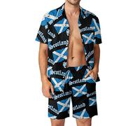 Vintage Scotland Flag Men's 2 Piece Beach Outfits Hawaiian Button Down Short Sleeve Shirt And Shorts Sets