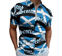 Vintage Scotland Flag Men's Zippered Polo Shirts Slim Fit Short Sleeve Golf T-Shirt Casual Tee