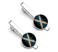Vintage Scotland Scottish Flag Tie Clip for Men,Round Tie Bar Clips And Cufflinks Set for Luxury Clothing Accessories 2 Pcs&-A0B1-1